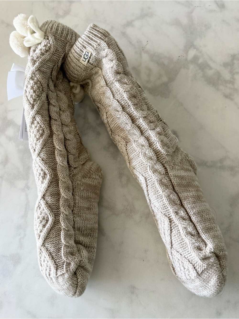 NWT UGG pom pom fleece lined socks in stone - Picture 6 of 8